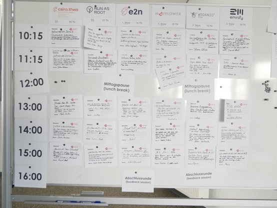 Sessionwand mit dem Zeitplan des AI Camp